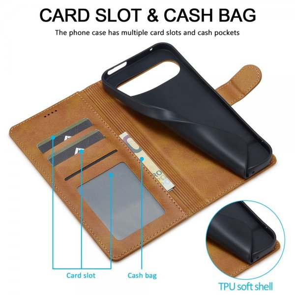 Lc.Imeeke Google Pixel 9/Pixel 9 Pro/Pixel 10/Pixel 10 Pro Cover med Kortlomme Lysebrun
