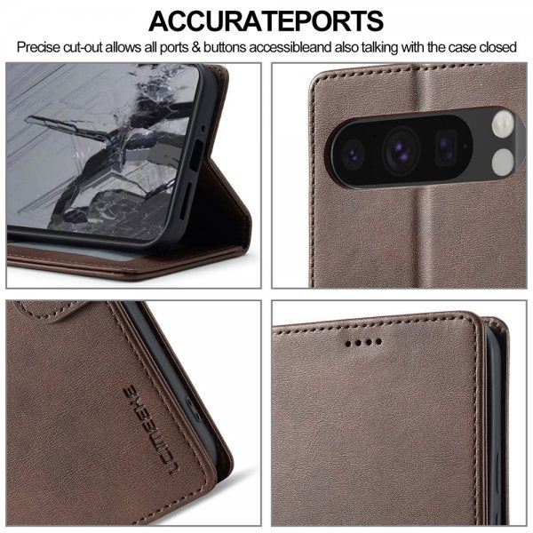 Lc.Imeeke Google Pixel 9/Pixel 9 Pro/Pixel 10/Pixel 10 Pro Cover med Kortlomme Mørkebrun