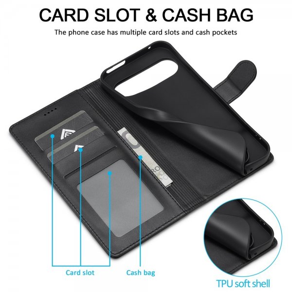Lc.Imeeke Google Pixel 9/Pixel 9 Pro/Pixel 10/Pixel 10 Pro Cover med Kortlomme Sort