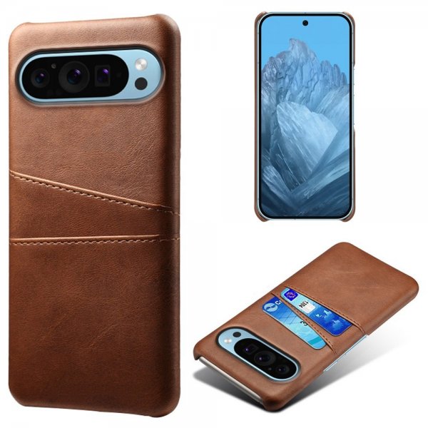 Google Pixel 9/Pixel 9 Pro Cover med to Kortlommer Mørkebrun