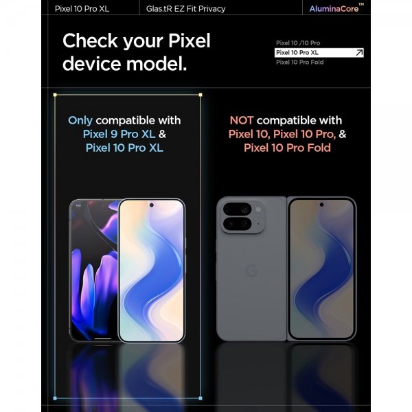 Spigen Google Pixel 9 Pro XL/Pixel 10 Pro XL Skærmbeskyttelse GLAS.tR EZ Fit Privacy 2-pak