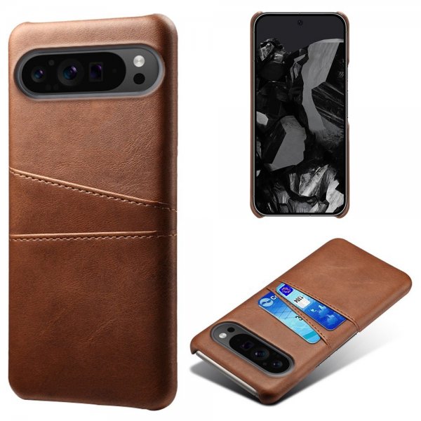 Google Pixel 9 Pro XL Cover med to kortlommer Mørkebrun