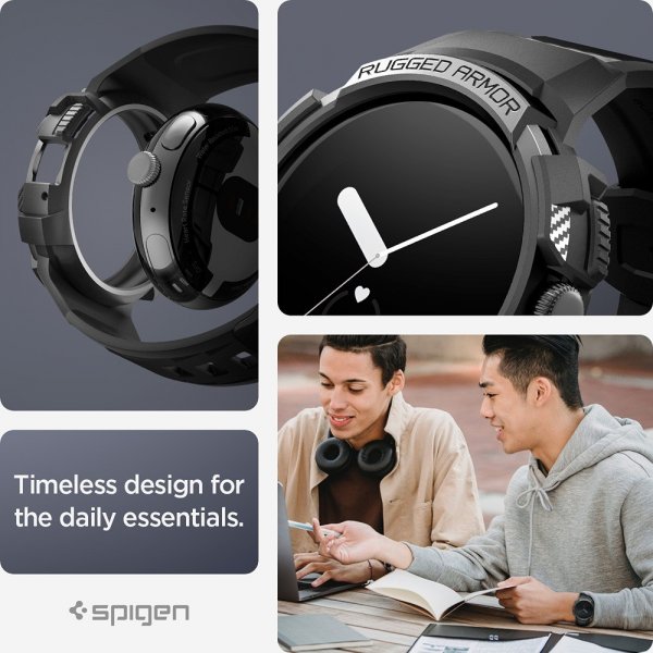 Spigen Google Pixel Watch 1/2/3 41 mm Armbånd og Cover Rugged Armor Pro Sort