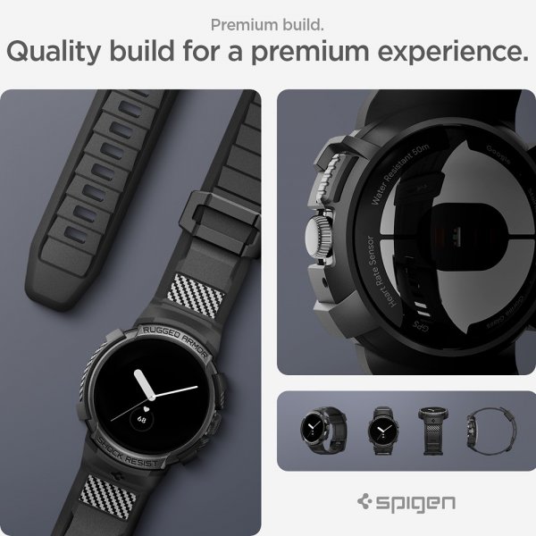 Spigen Google Pixel Watch 1/2/3 41 mm Armbånd og Cover Rugged Armor Pro Sort
