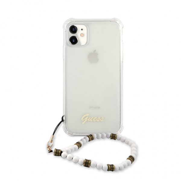 Guess iPhone 11 Cover Script & Pearls Hvid Klar