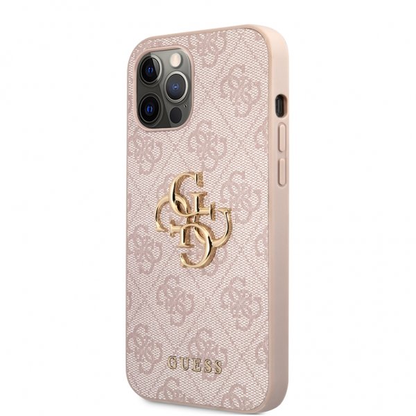 Guess iPhone 12/iPhone 12 Pro Cover Metal Logo Rosa