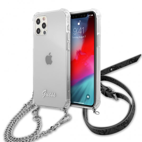 Guess iPhone 12 Pro Max Cover Chain & Script Silver Klar