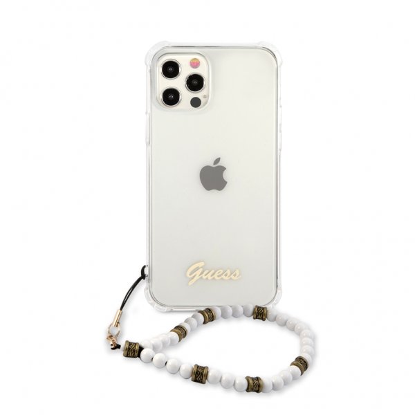 Guess iPhone 12 Pro Max Cover Script & Pearls Hvid Klar