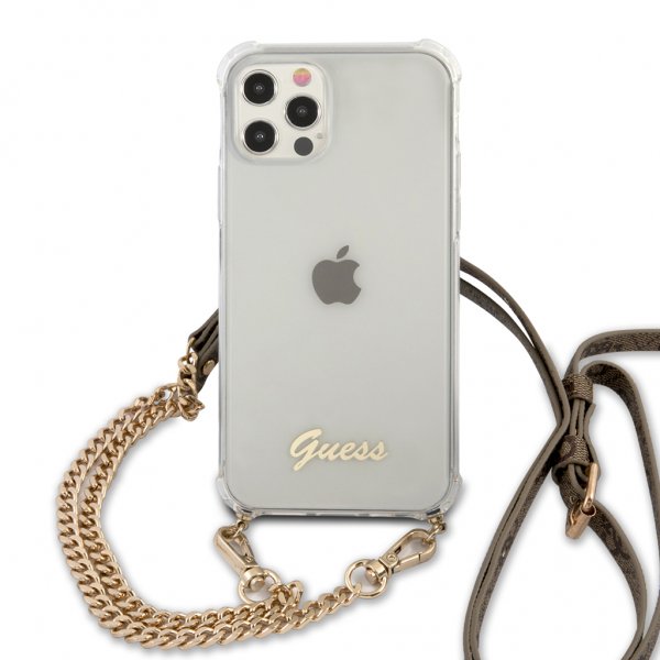 Guess iPhone 12/iPhone 12 Pro Cover Chain & Script Guld Klar