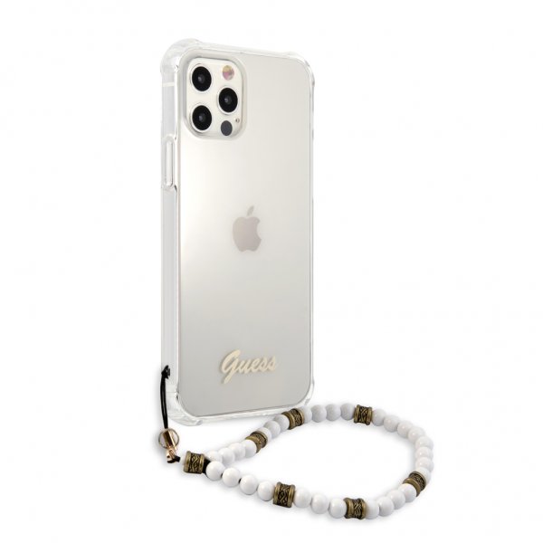 Guess iPhone 12/iPhone 12 Pro Cover Script & Pearls Hvid Klar