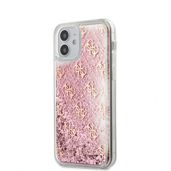 Guess iPhone 12 Mini Cover Liquid Glitter Rosa