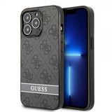 Guess iPhone 13 Pro Cover Printed Stripe Bottom Grå