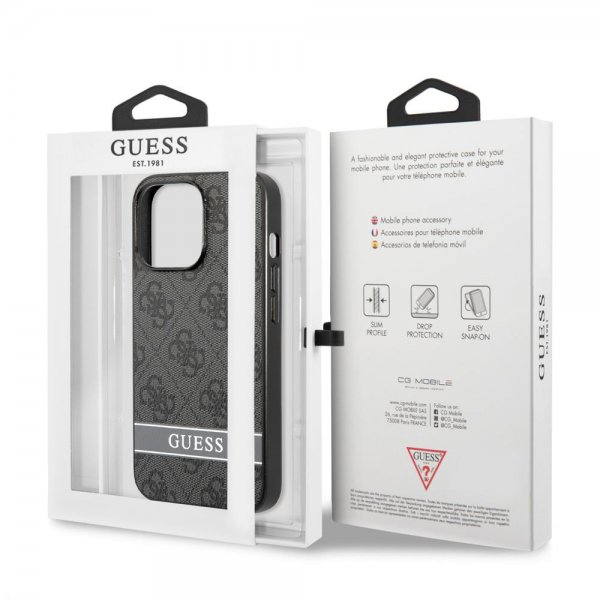 Guess iPhone 13 Pro Cover Printed Stripe Bottom Grå