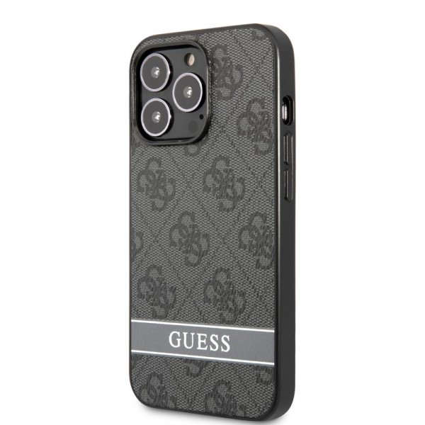 Guess iPhone 13 Pro Cover Printed Stripe Bottom Grå