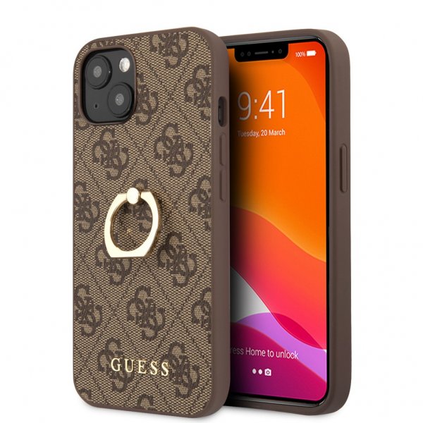 Guess iPhone 13 Skal Ring Stand Brun