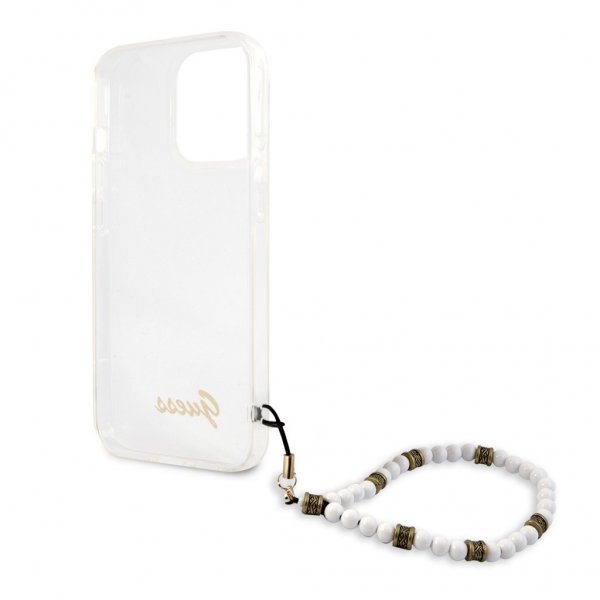 Guess iPhone 13 Pro Max Cover Pearl Handle Script Logo Hvid