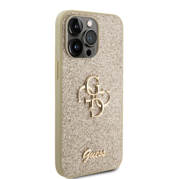 Guess iPhone 15 Pro Max Cover Fixed Glitter Guld