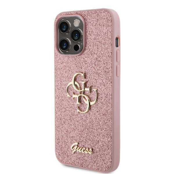 Guess iPhone 15 Pro Max Cover Fixed Glitter Rosa
