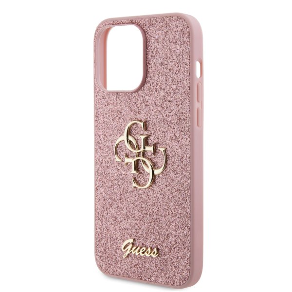 Guess iPhone 15 Pro Max Cover Fixed Glitter Rosa