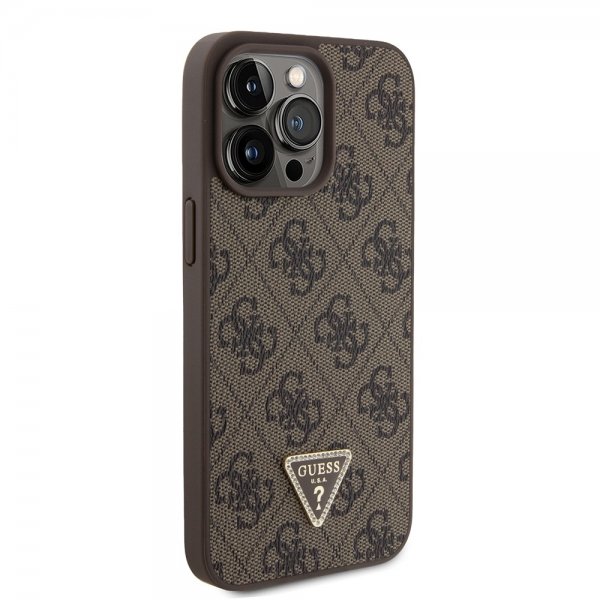 Guess iPhone 15 Pro Max Cover 4G Metal Triangle Strass Brun