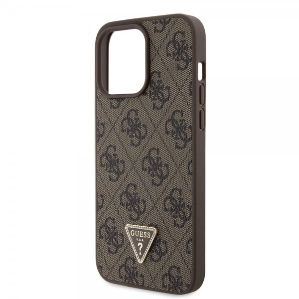 Guess iPhone 15 Pro Max Cover 4G Metal Triangle Strass Brun