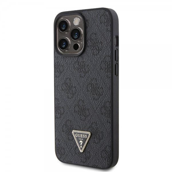 Guess iPhone 15 Pro Max Cover Metal Logo Rhinstens Crossbody Strap Sort