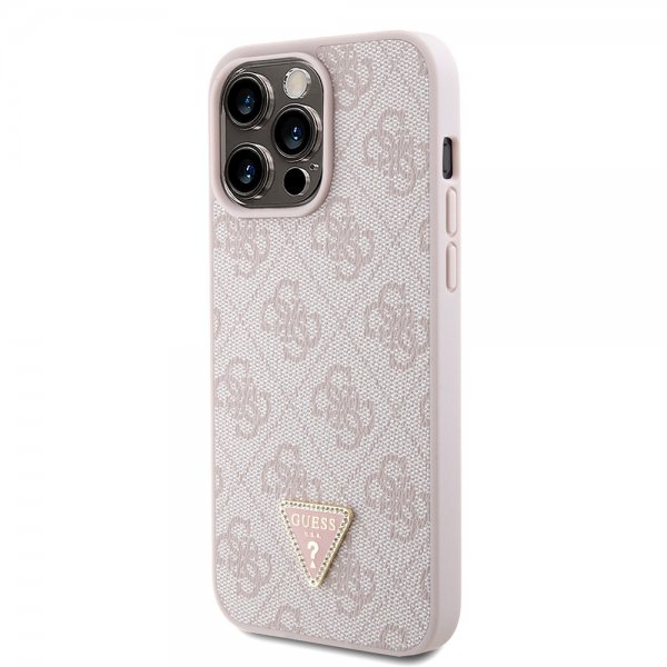 Guess iPhone 15 Pro Max Cover Metal Logo Rhinstens Crossbody Rem Pink