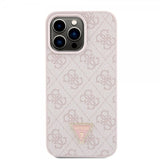 Guess iPhone 15 Pro Max Cover Metal Logo Rhinstens Crossbody Rem Pink