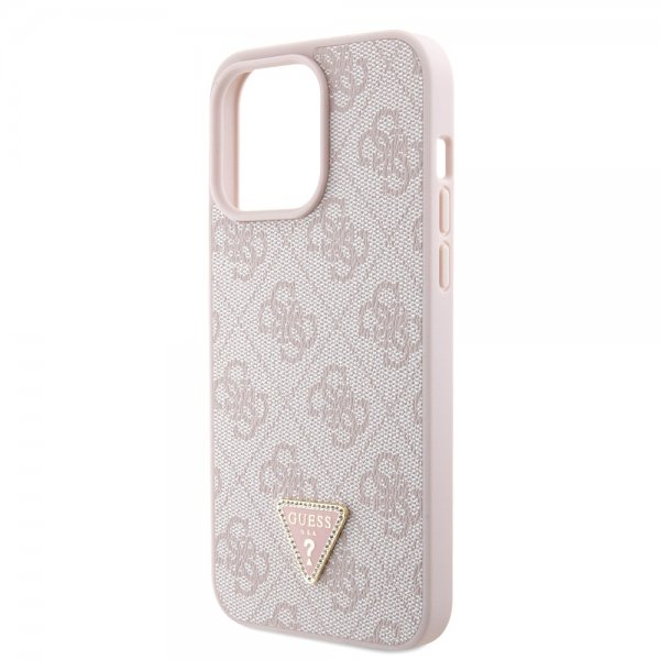 Guess iPhone 15 Pro Max Cover Metal Logo Rhinstens Crossbody Rem Pink