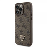 Guess iPhone 15 Pro Max Cover Metal Logo Rhinstens Crossbody Strap Brun