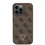 Guess iPhone 15 Pro Max Cover Metal Logo Rhinstens Crossbody Strap Brun