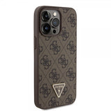 Guess iPhone 15 Pro Max Cover Metal Logo Rhinstens Crossbody Strap Brun