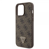 Guess iPhone 15 Pro Max Cover Metal Logo Rhinstens Crossbody Strap Brun