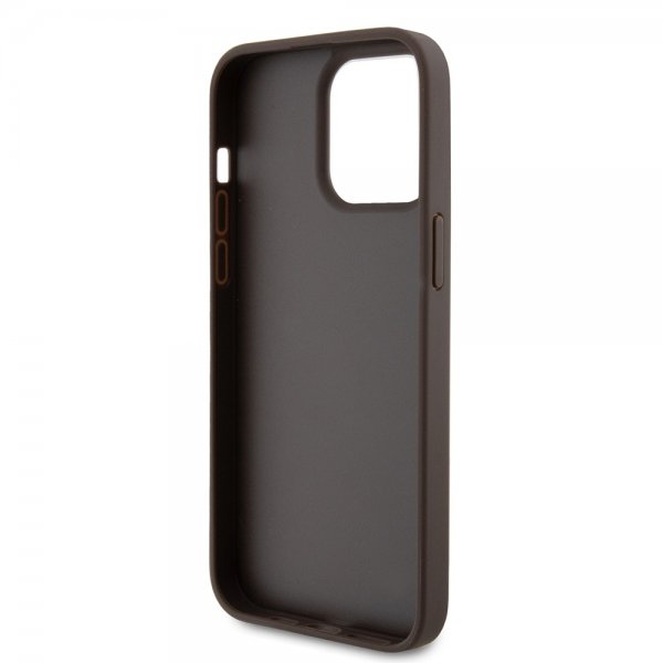 Guess iPhone 15 Pro Max Cover Metal Logo Rhinstens Crossbody Strap Brun