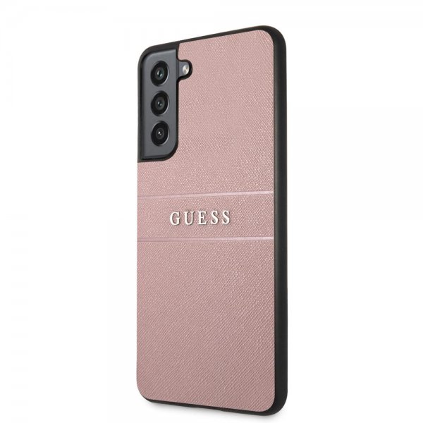 Guess Samsung Galaxy S21 FE Cover Saffiano Metal Logo Rosa