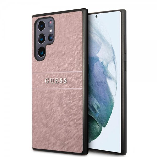 Guess Samsung Galaxy S22 Ultra Cover Saffiano Metal Logo Rosa