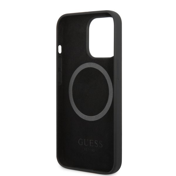 Guess iPhone 13 Pro Max Cover Silikone Metalplade MagSafe Sort