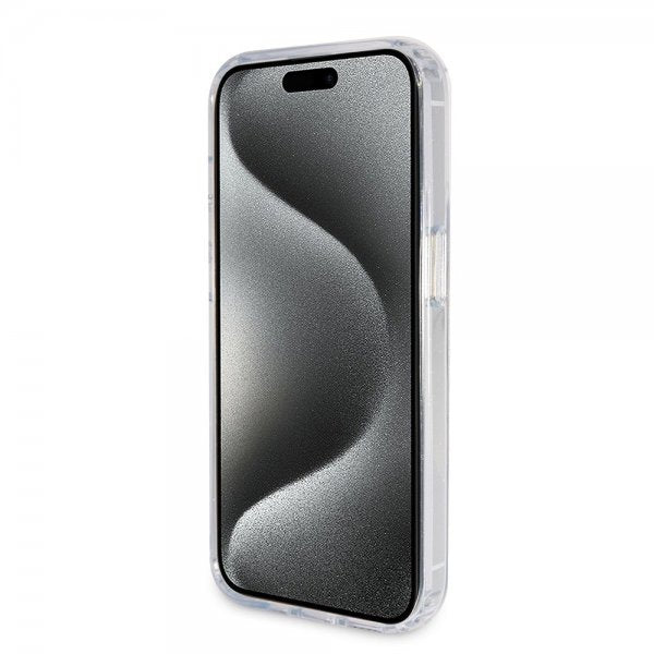 Guess iPhone 15 Pro Max Cover Ring Stand Glitter MagSafe Transparent