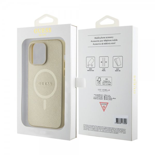 Guess iPhone 15 Pro Max Cover Saffiano MagSafe Beige