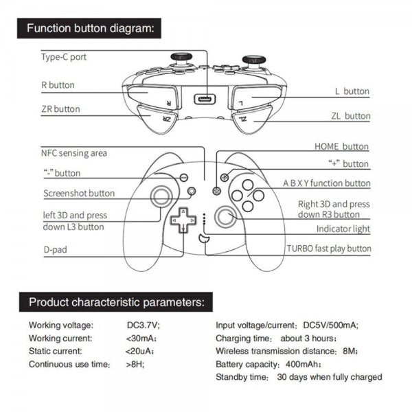 Ipega Håndkontrol til Nintendo Switch Hvid Blå