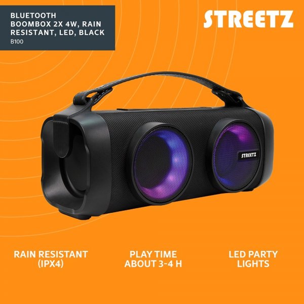 Streetz Højttaler B100 Bluetooth Boombox Højttaler Sort