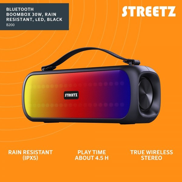 Streetz Højttaler B200 Bluetooth Boombox Højttaler Sort