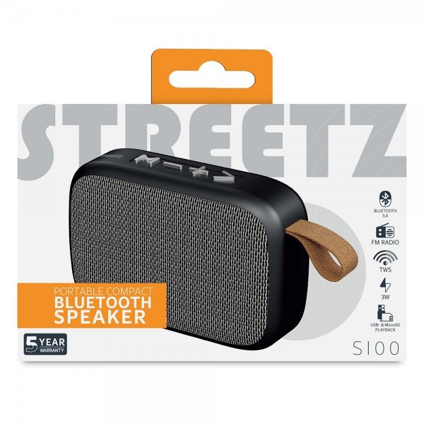 Streetz Højttaler S100 Portable Compact Bluetooth-højttaler Sort