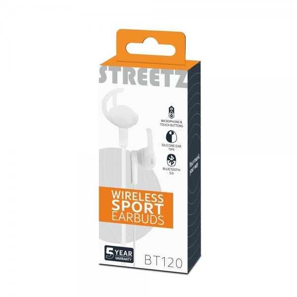 Streetz Høretelefoner BT120 Wireless Sport Earbuds Hvid
