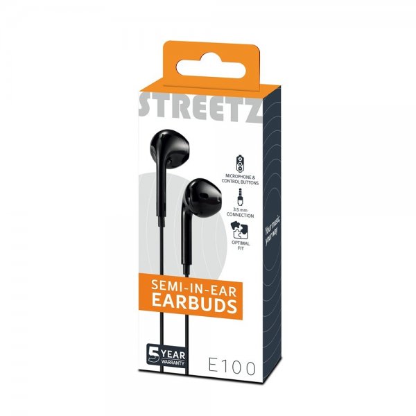 Streetz Hovedtelefoner E100 Semi-In-Ear Høretelefoner 3.5mm Sort