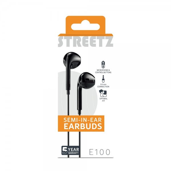 Streetz Hovedtelefoner E100 Semi-In-Ear Høretelefoner 3.5mm Sort