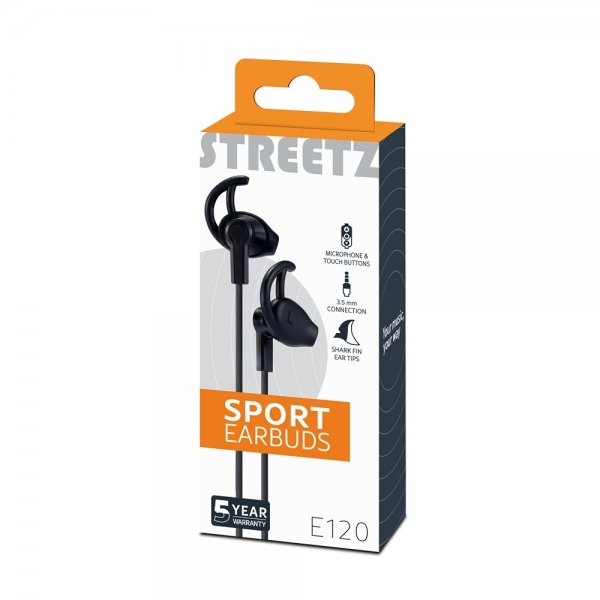 Streetz Høretelefoner E120 Sport Earbuds 3,5 mm Sort