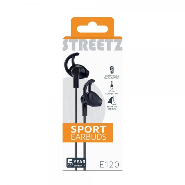 Streetz Høretelefoner E120 Sport Earbuds 3,5 mm Sort