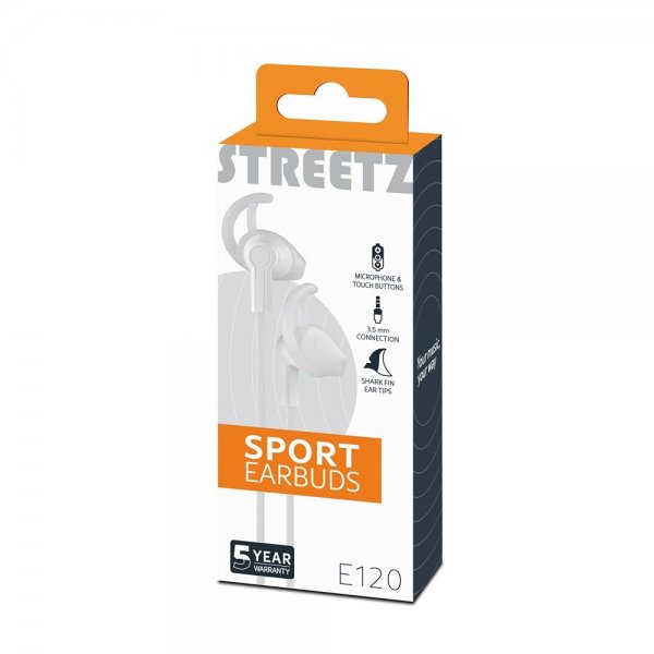 Streetz Hovedtelefoner E120 Sport Earbuds 3.5mm Hvid