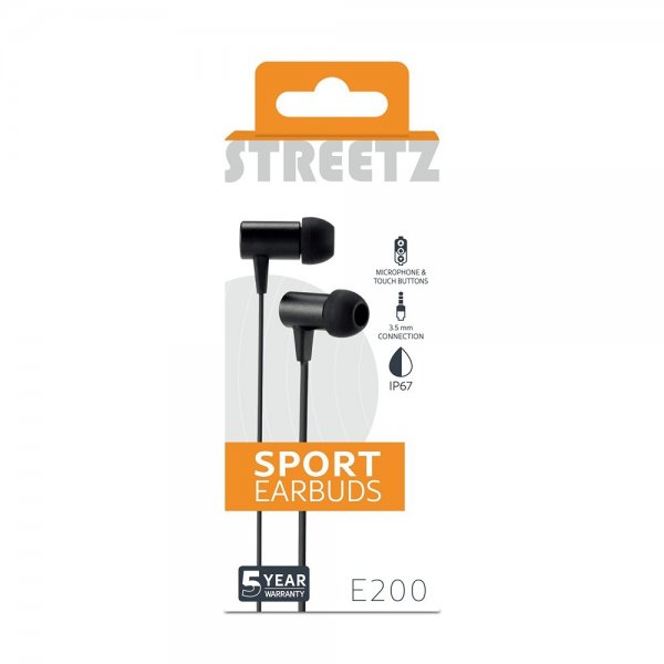 Streetz Høretelefoner E200 Sport Earbuds 3.5mm Sort